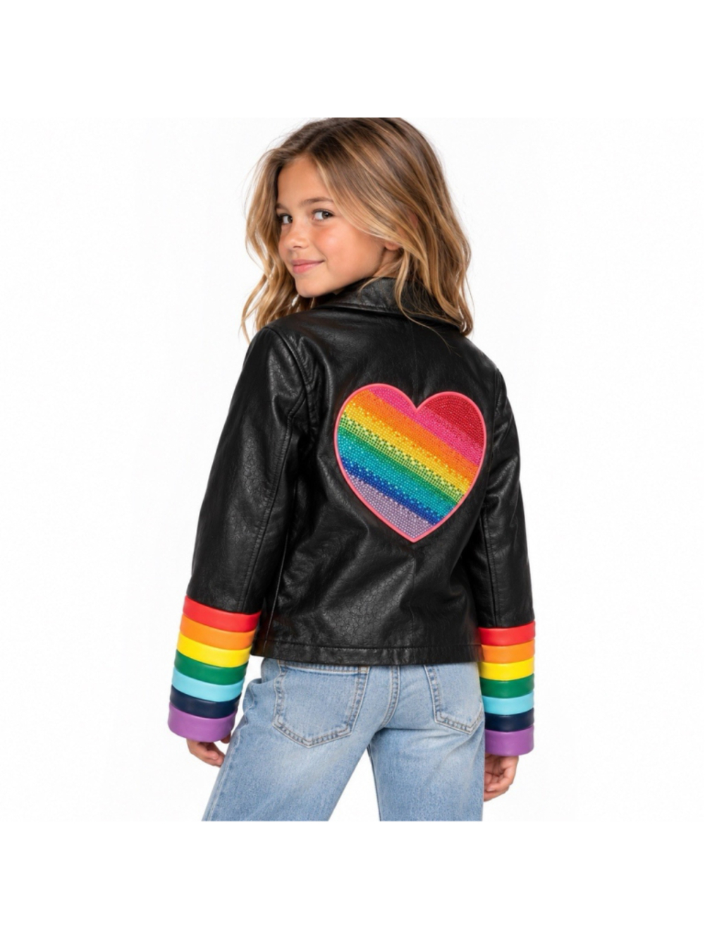 Lola And The Boys Black Sequin Heart Rockstar Leather Moto Jacket 10